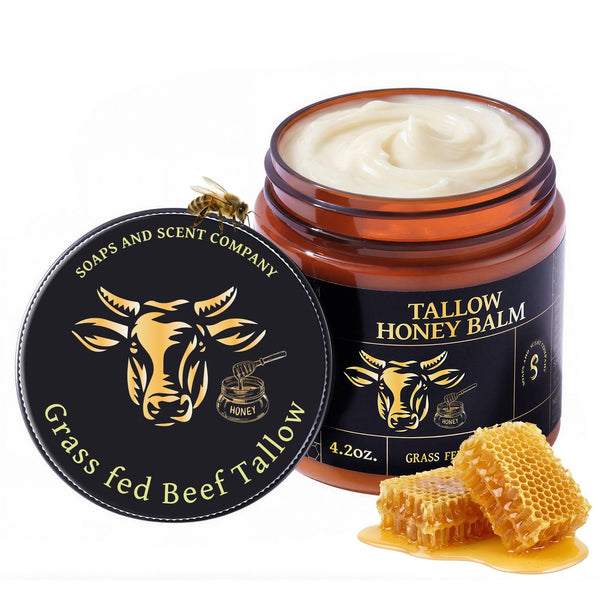 Grass-fed Whipped Beef Tallow Honey Balm for Face with Beeswax- - Rich in Vitamins A, D, E, and K and Nurishment for Your Face and Body - 4.2 OZ (scented)